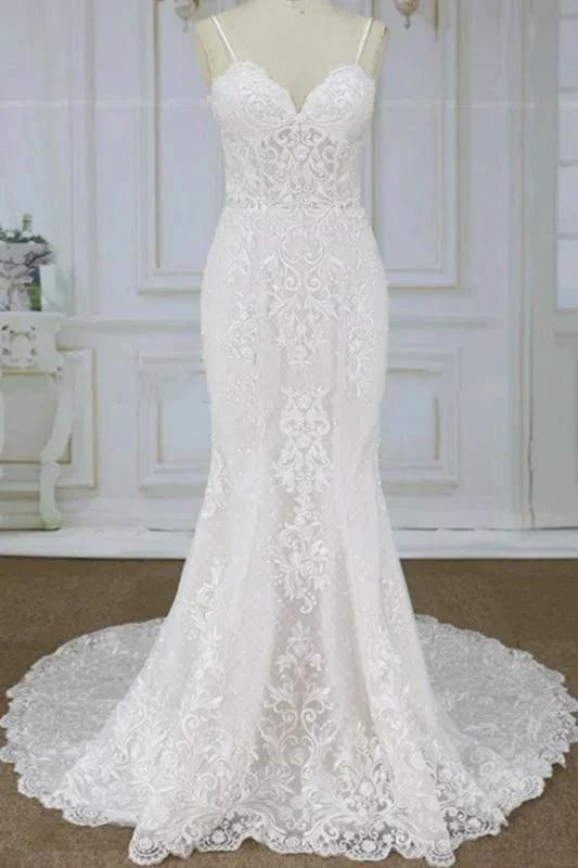 Spaghetti Strap Appliques Pretty Mermaid Elegant Wedding Dresses (ZD14716)