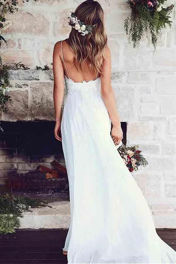 Spaghetti Straps A-Line Wedding Dresses With Lace Appliques (ZD15429)