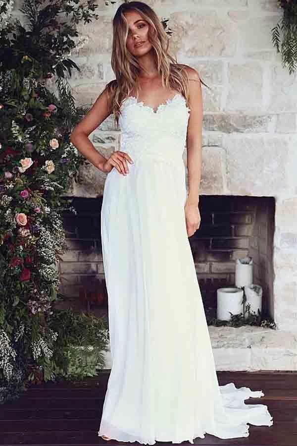 Spaghetti Straps A-Line Wedding Dresses With Lace Appliques (ZD15429)