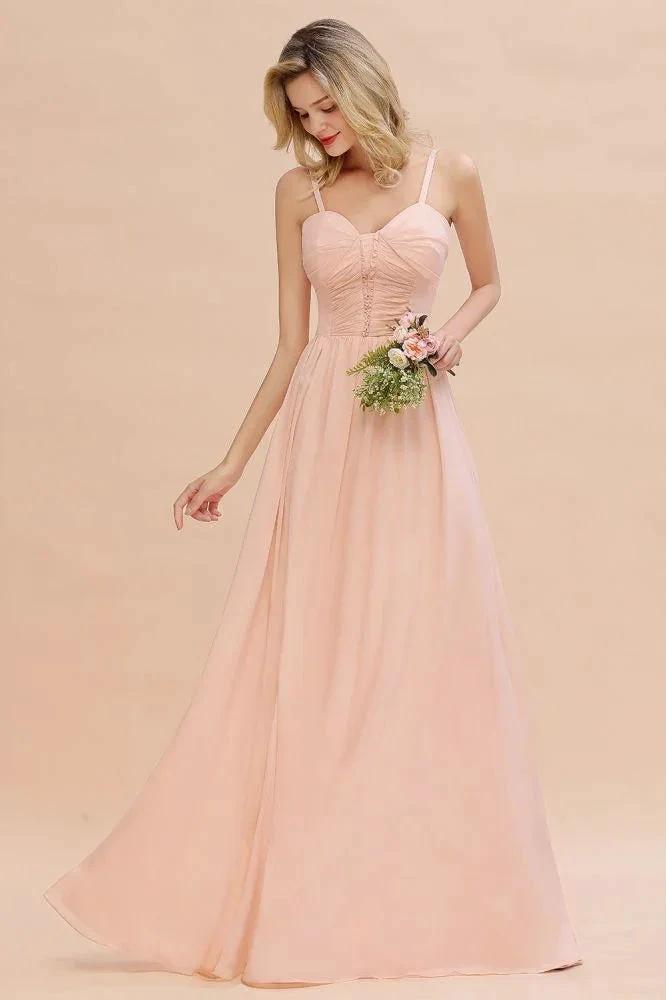 Spaghetti Straps Aline Bridesmaid Dress Sweetheart Chiffon Swing Evening Dress (ZD13150)