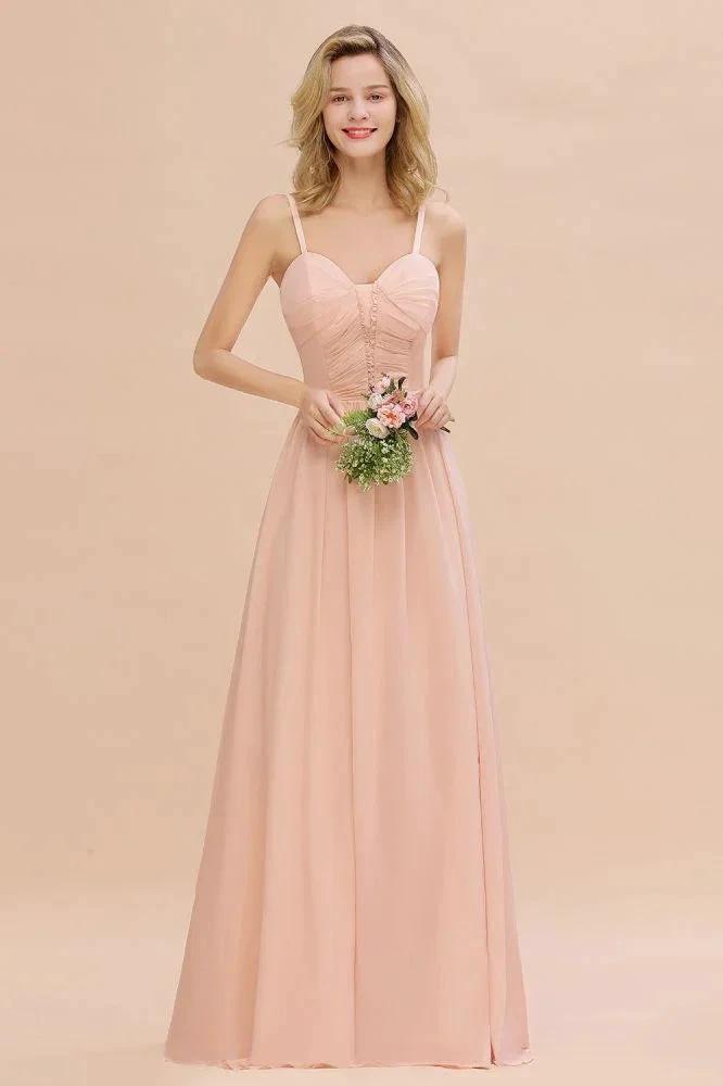 Spaghetti Straps Aline Bridesmaid Dress Sweetheart Chiffon Swing Evening Dress by misshow.com