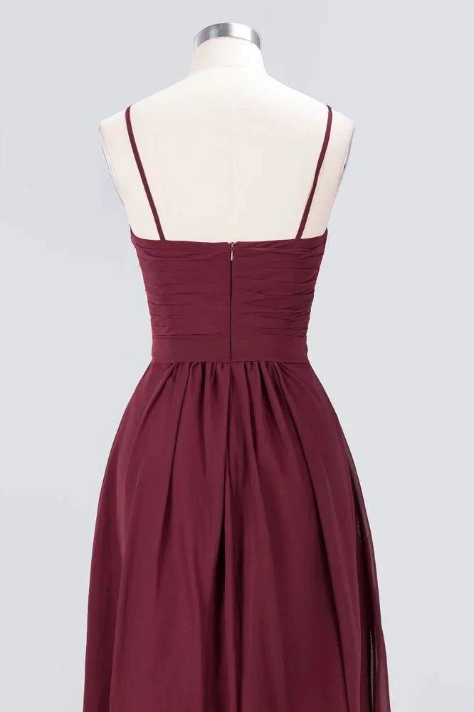 Spaghetti-Straps Backless Bridesmaid Dress Ruffles Chiffon Wedding Party Dress (ZD13114)