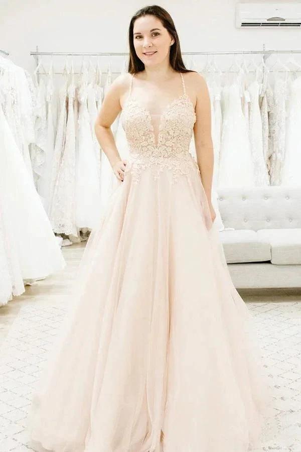 Spaghetti Straps Illusion Plunging V Neckline Wedding Dress (ZD15308)