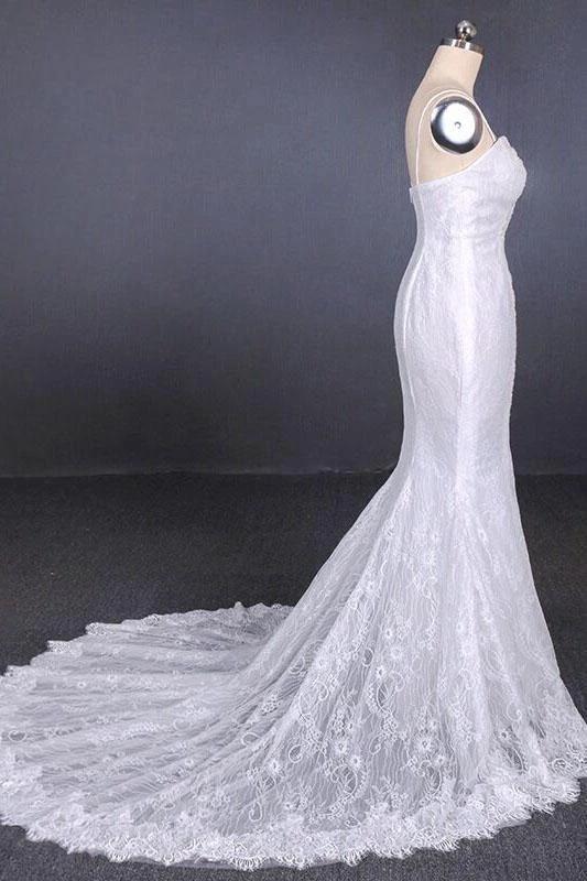 Spaghetti Straps Pretty Mermaid with Appliques Lace Beach Elegant Wedding Dresses (ZD14715)