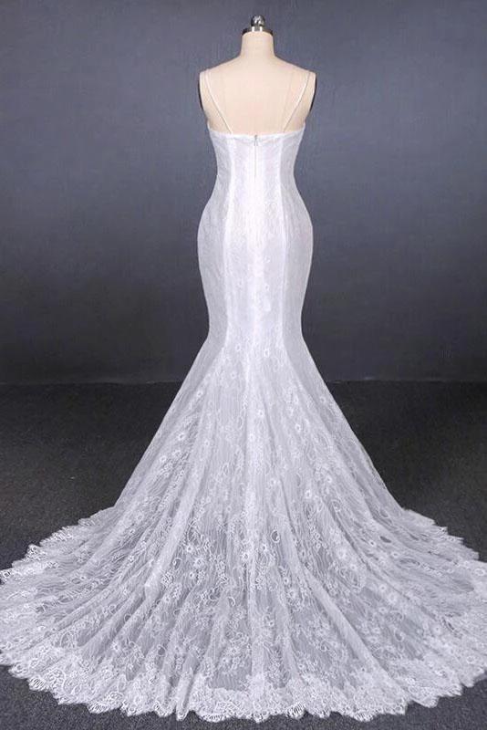Spaghetti Straps Pretty Mermaid with Appliques Lace Beach Elegant Wedding Dresses (ZD14715)