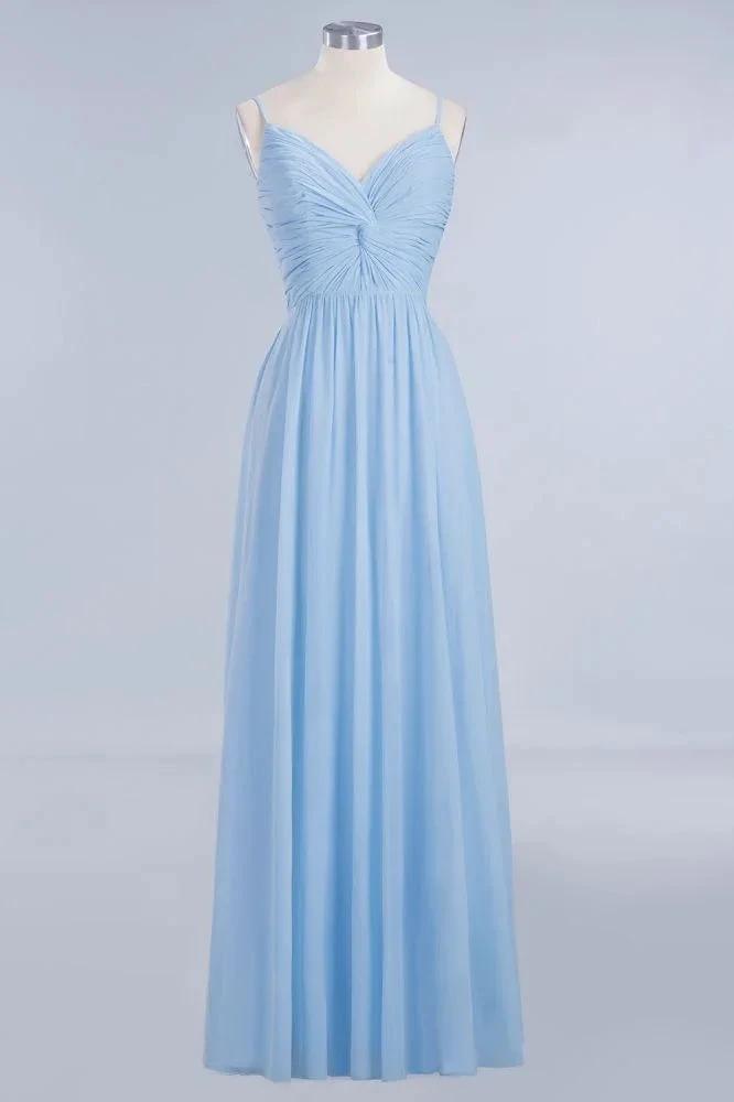 Spaghetti Straps Ruggle Chiffon Bridesmaid Dress Sky Blue A-line Wedding Party Dress (ZD13092)