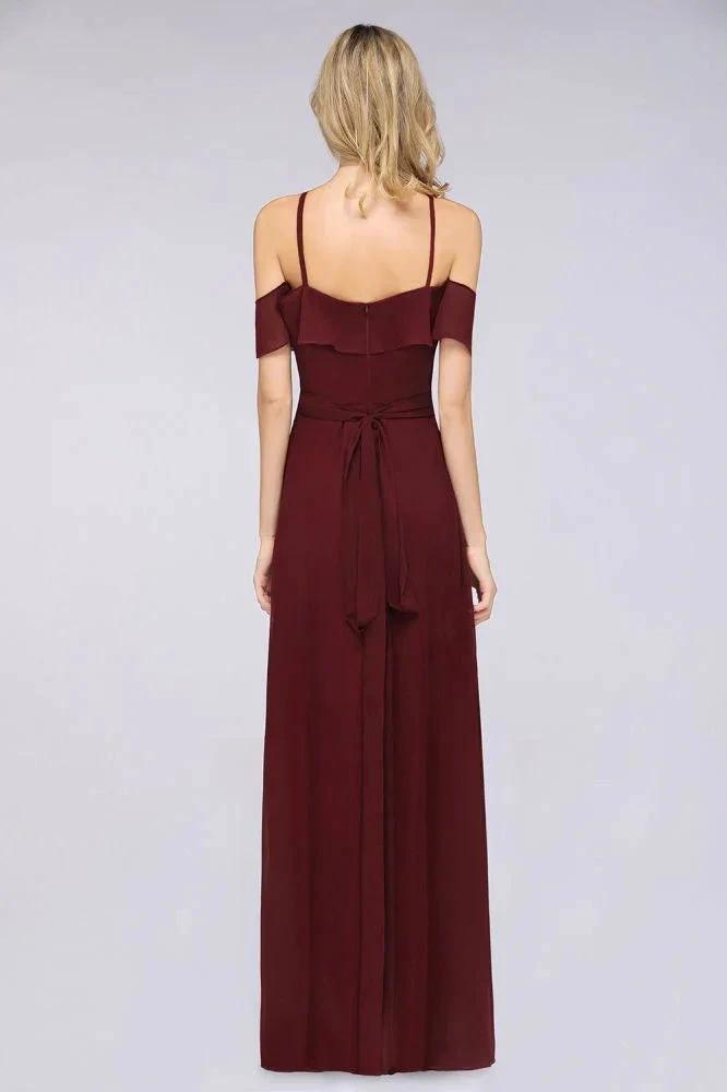 Spaghetti-Straps Sleeveless Ruffles Floor-Length Bridesmaid Dress with Bow Sash (ZD13111)
