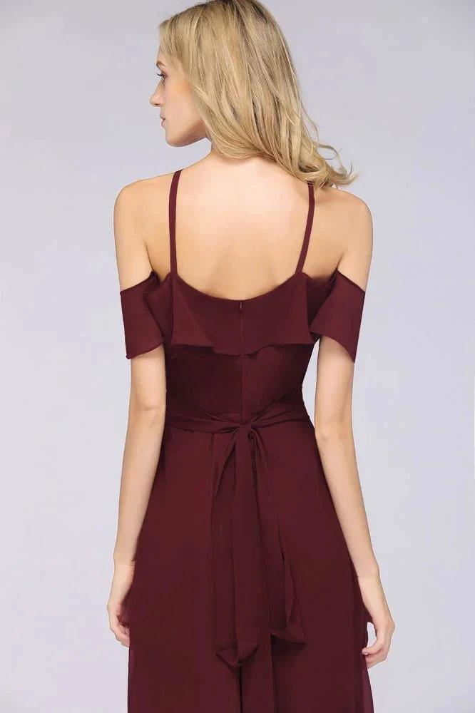 Spaghetti-Straps Sleeveless Ruffles Floor-Length Bridesmaid Dress with Bow Sash (ZD13111)