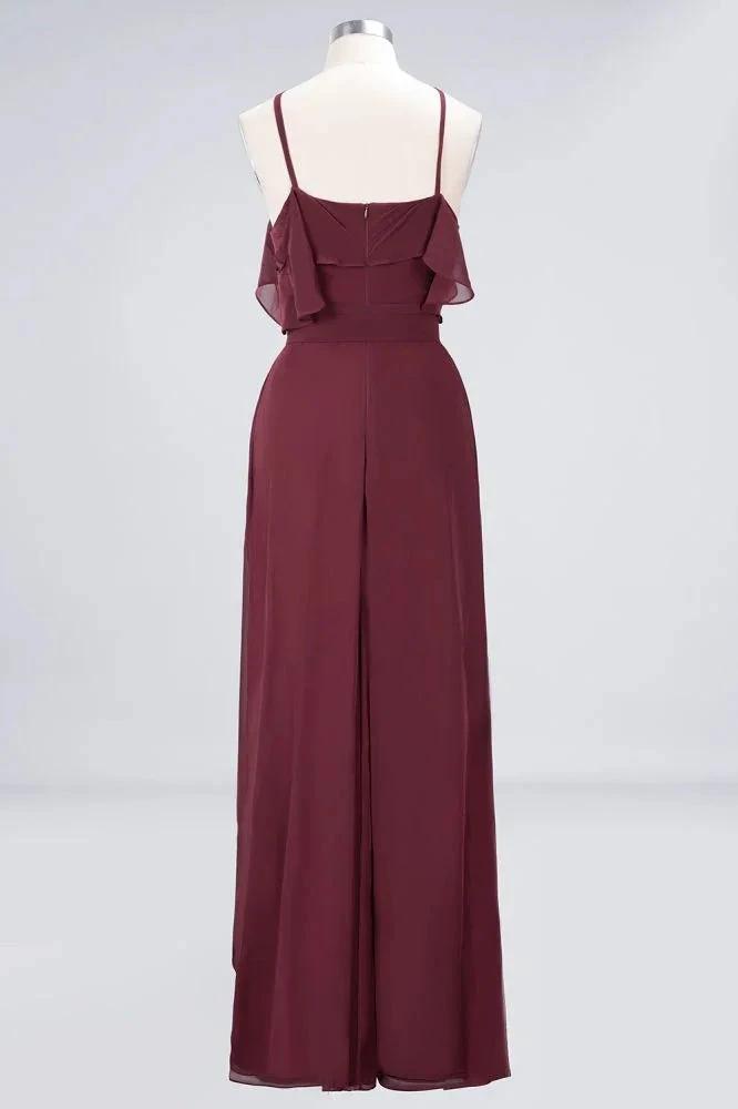 Spaghetti-Straps Sleeveless Ruffles Floor-Length Bridesmaid Dress with Bow Sash (ZD13111)