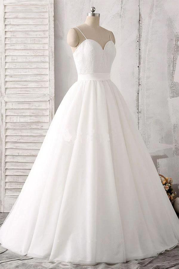 Spaghetti Straps Sweetheart Floor-length White Satin Wedding Dress (ZD15428)
