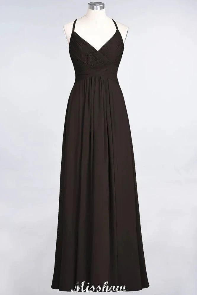 Spaghetti-Straps V-Neck Sleeveless Floor-Length Bridesmaid Dress by misshow.com