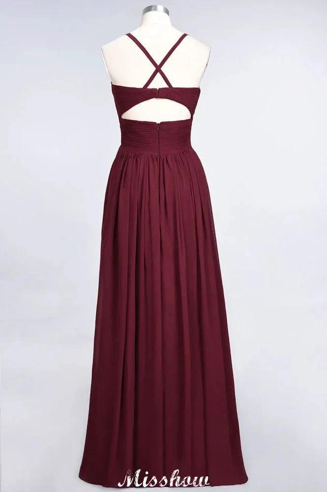 Spaghetti-Straps V-Neck Sleeveless Floor-Length Bridesmaid Dress (ZD12900)