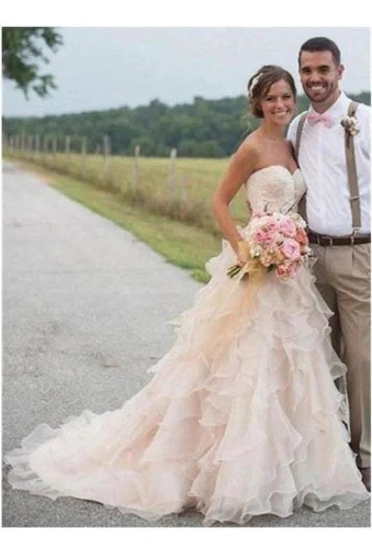 Spaghetti Straps White Lace Chiffon Beach Elegant Wedding Dressess (ZD14728) - VelvetHem