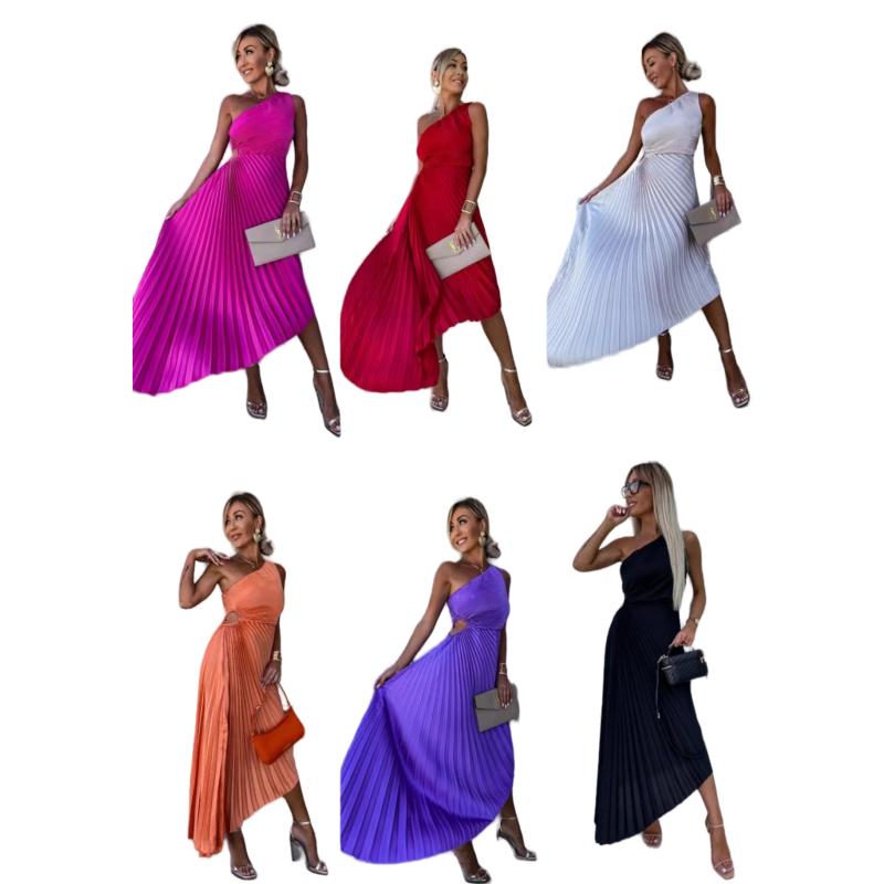 Antonia Timeless One Shoulder Pleated Maxi Dress with Hemstitching Statement Occasion Edit