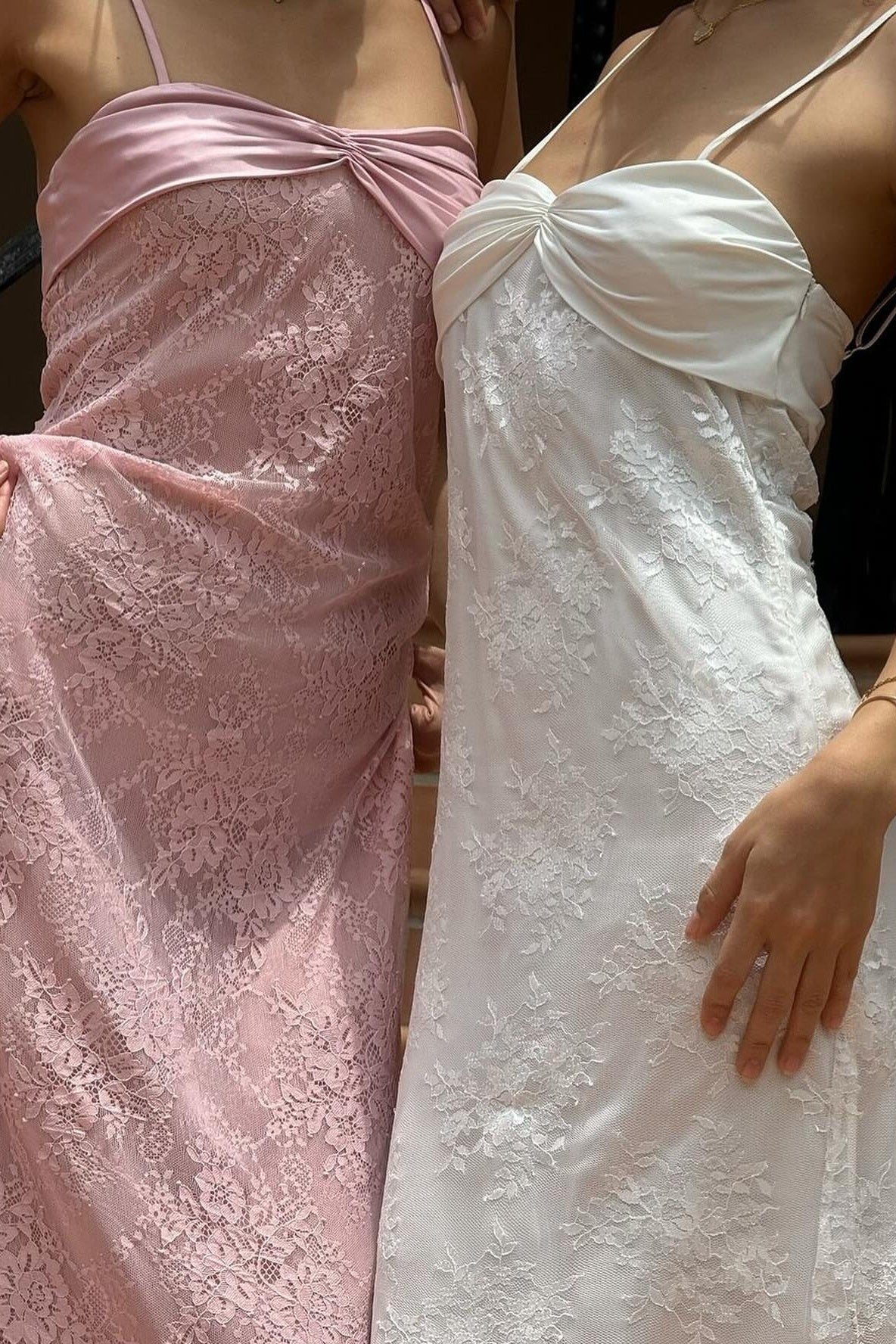 Gorgeous Sheath Spaghetti Straps Pink Long Prom Dress with Lace