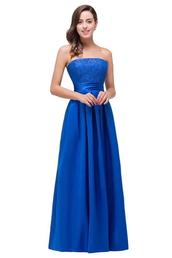 Strapless A-line Lace-up Floor-length Appliques Bridesmaid Dresses (ZD13071)