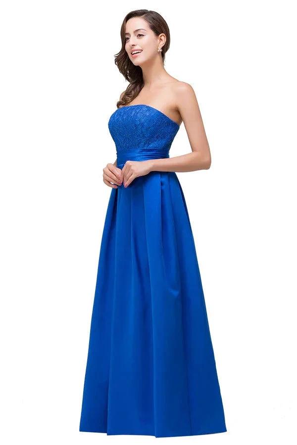 Strapless A-line Lace-up Floor-length Appliques Bridesmaid Dresses (ZD13071)