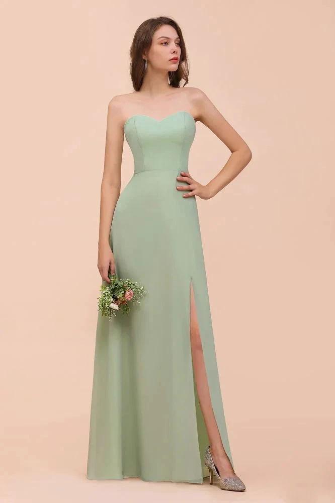 Strapless Chiffon Formal Bridesmaid Dress Elegant Maxi Maid of Honor Dress (ZD13024)