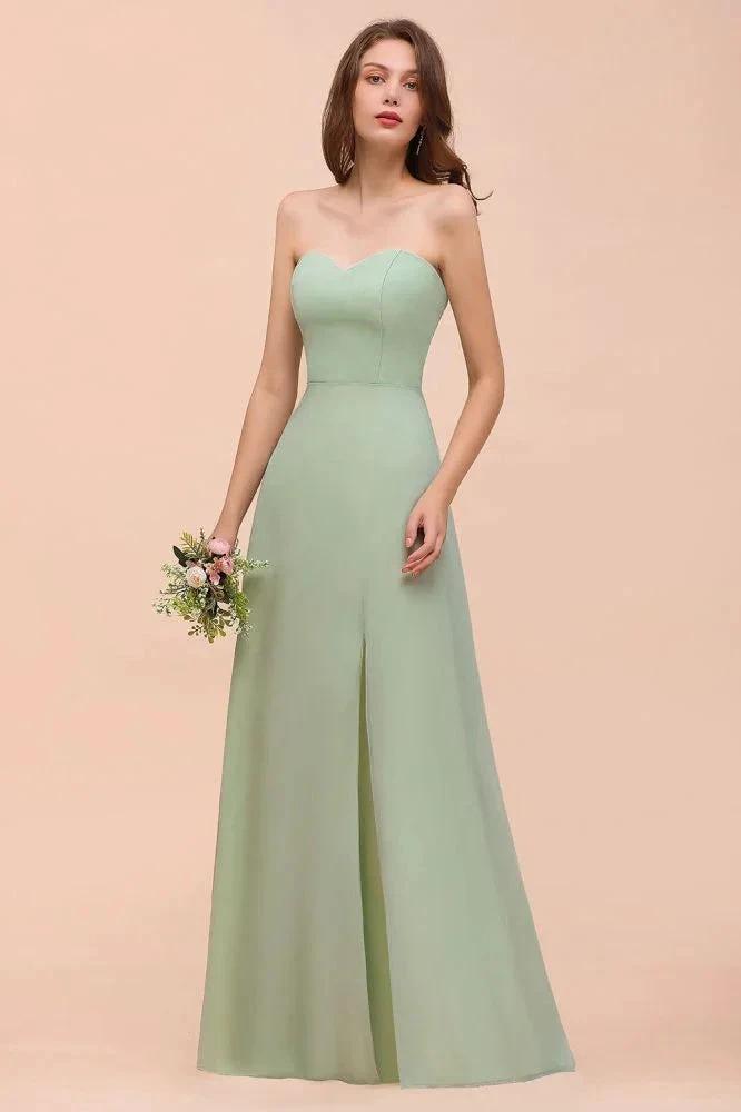 Strapless Chiffon Formal Bridesmaid Dress Elegant Maxi Maid of Honor Dress (ZD13024)