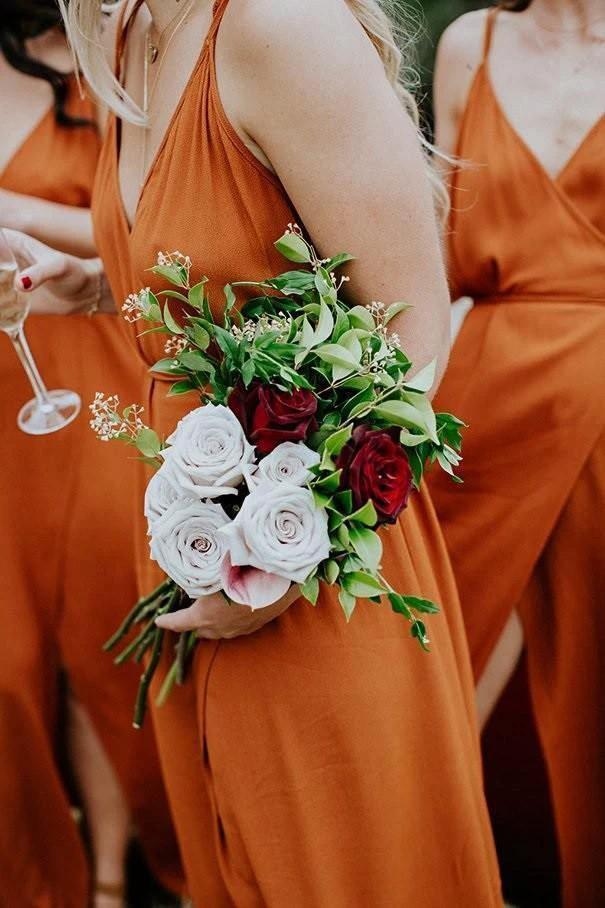Straps A-Line V-Neck Orange Chiffon Bridesmaid Dress with Split (ZD13239)