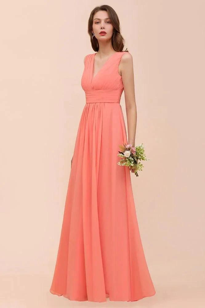 Straps V-Neck Floor Length Bridesmaid Dress Wedding Party Dress (ZD12999)