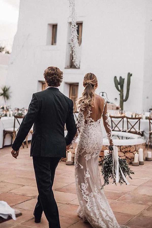 Stunning Lace Appliques See Though Mermaid Rustic Wedding with Sleeves (ZD16009)