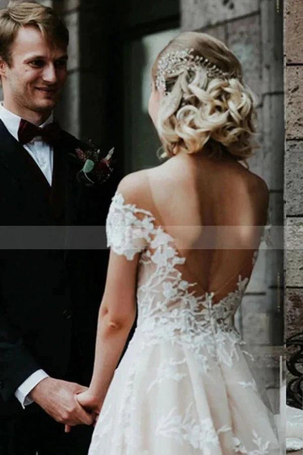 Stunning Off-the-ShoulderFloral Lace Bridal Gown Princess Wedding Dress (ZD13840)