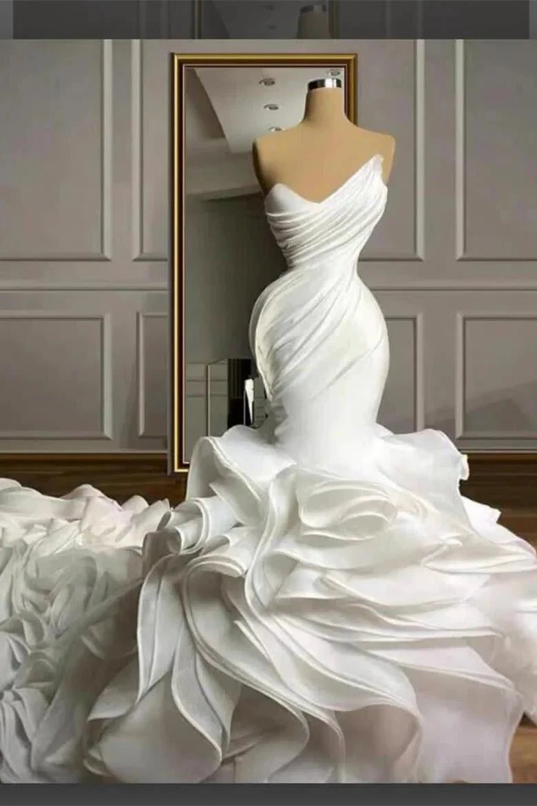 Stunning Strapless Organza Tiered Piping Mermaid Wedding Dress (ZD16411) - VelvetHem