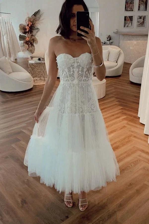 Stunning Strapless Short Summer Tulle Wedding Dress (ZD16592) - VelvetHem