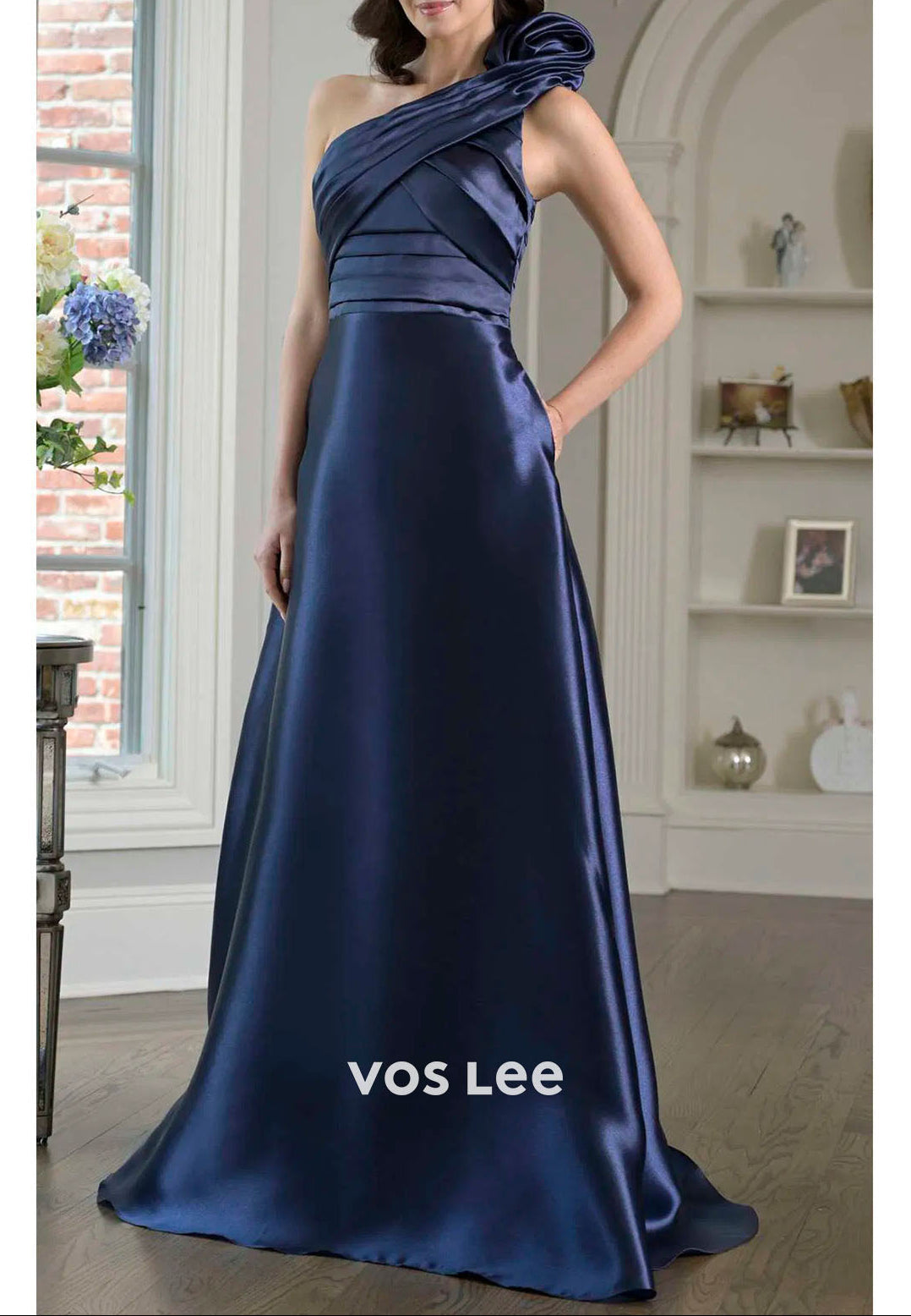 Timeless Ruched One-Shoulder Gown in Light Mint Green