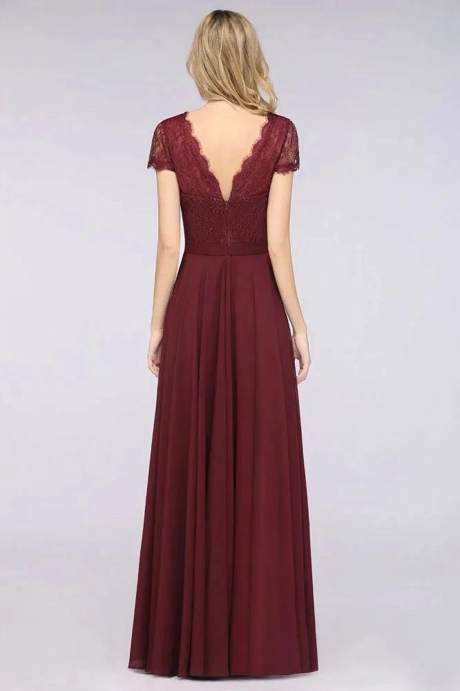 Stylish A-Line V-Neck Cap-Sleeves Floor-Length Bridesmaid Dress (ZD13089)
