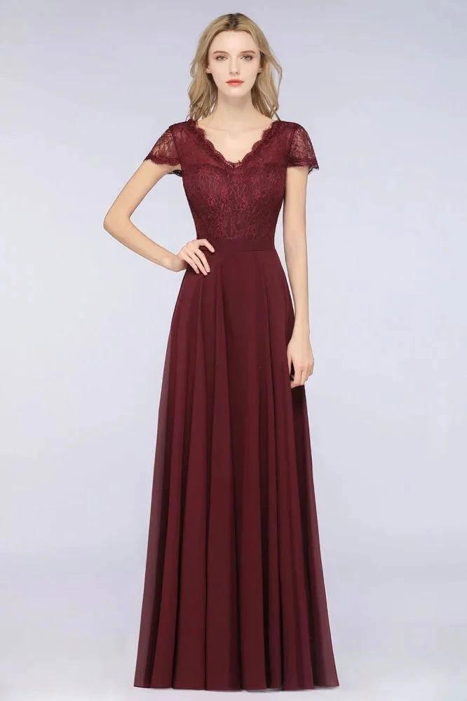 Stylish A-Line V-Neck Cap-Sleeves Floor-Length Bridesmaid Dress (ZD13089) - VelvetHem