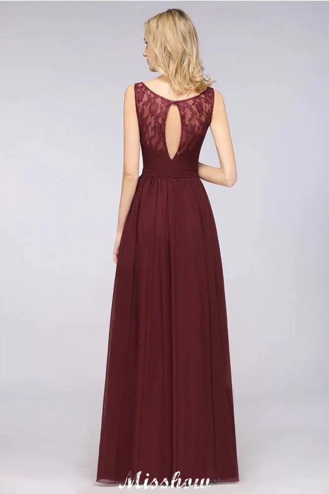 Stylish V-Neck aline Evening Maxi Gown Chiffon Sleeveless Bridesmaid Dress Burgundy (ZD12934)