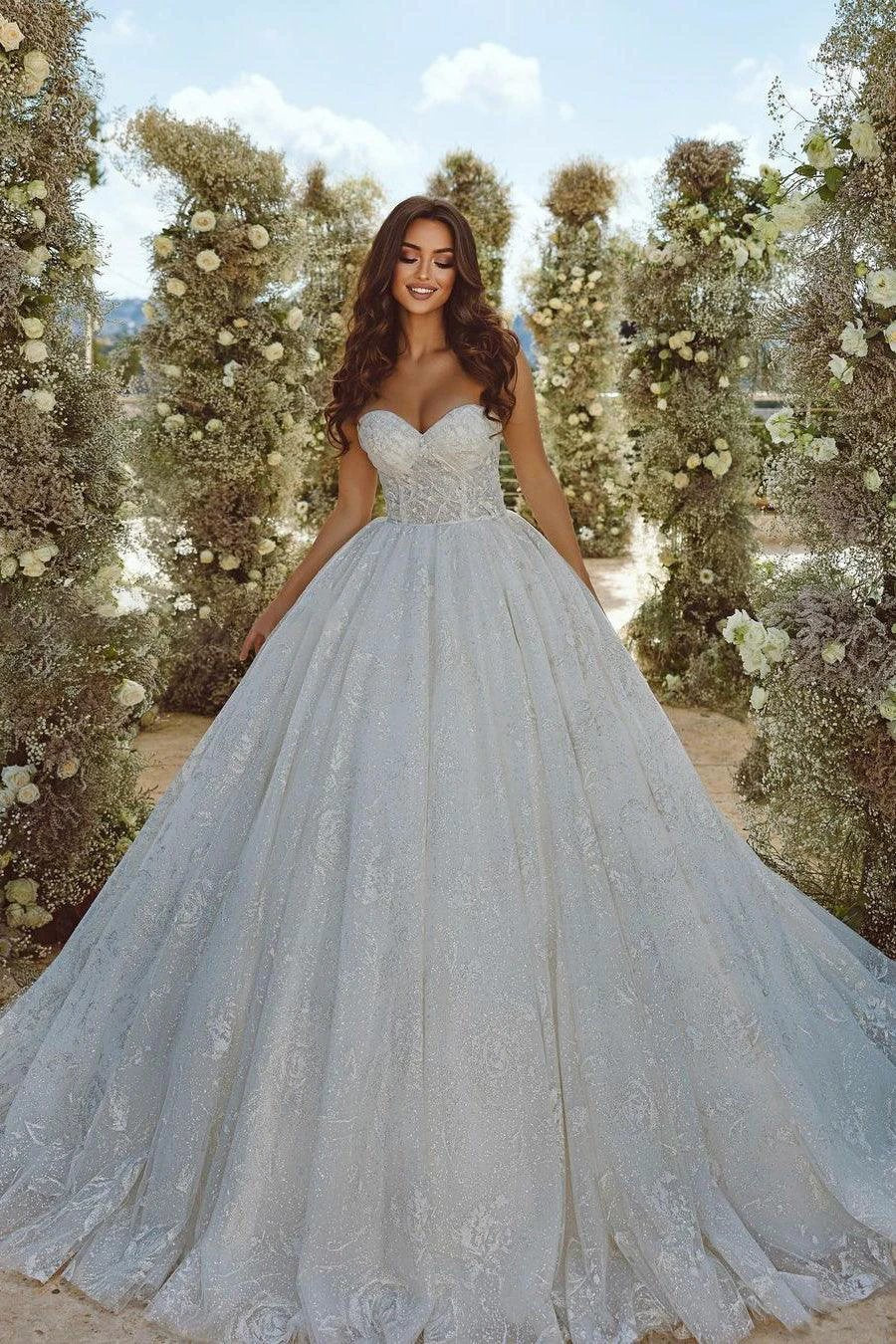Sweetheart A-line Lace Wedding Dress With Sleeves (ZD14509) - VelvetHem