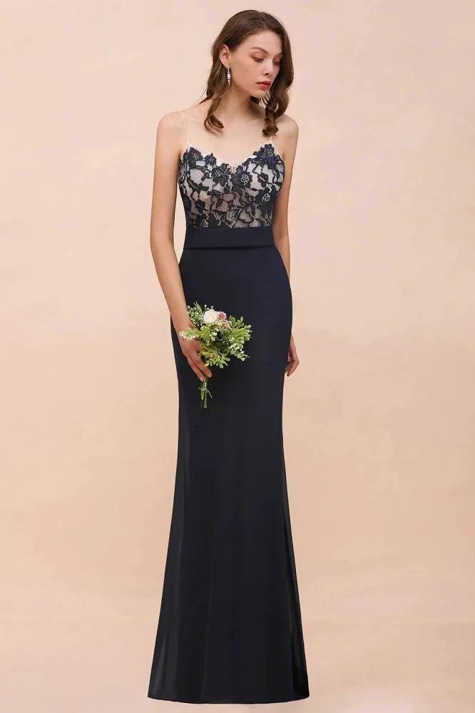 Sweetheart Floral Mermaid Bridesmaid Dress Sleeveless Navy Formal Party Dress (ZD13021)