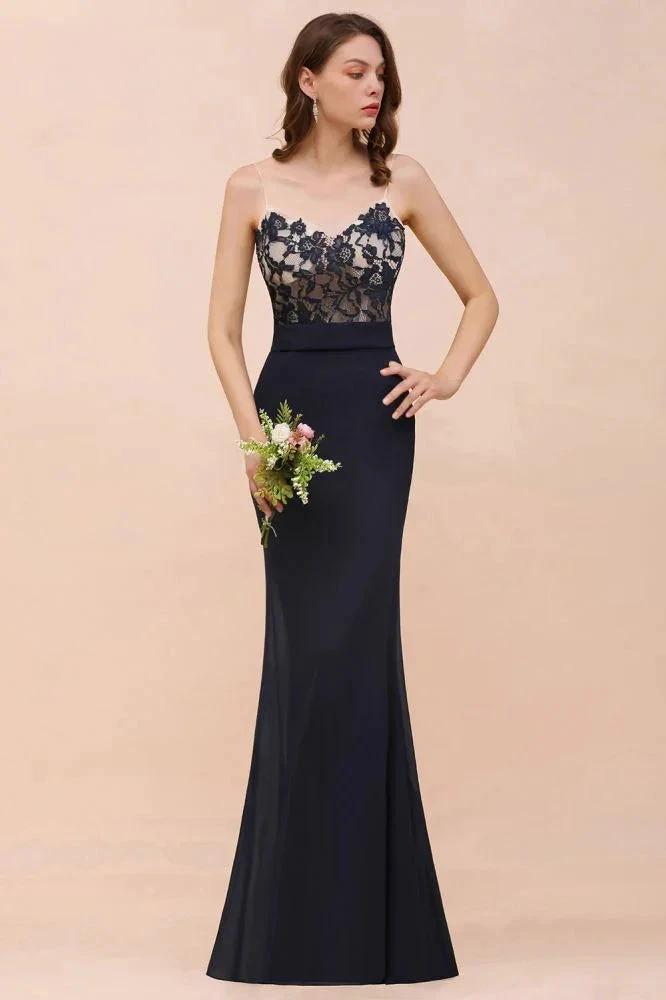 Sweetheart Floral Mermaid Bridesmaid Dress Sleeveless Navy Formal Party Dress (ZD13021)