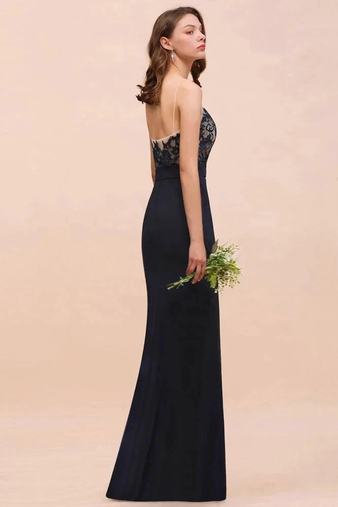 Sweetheart Floral Mermaid Bridesmaid Dress Sleeveless Navy Formal Party Dress (ZD13021)
