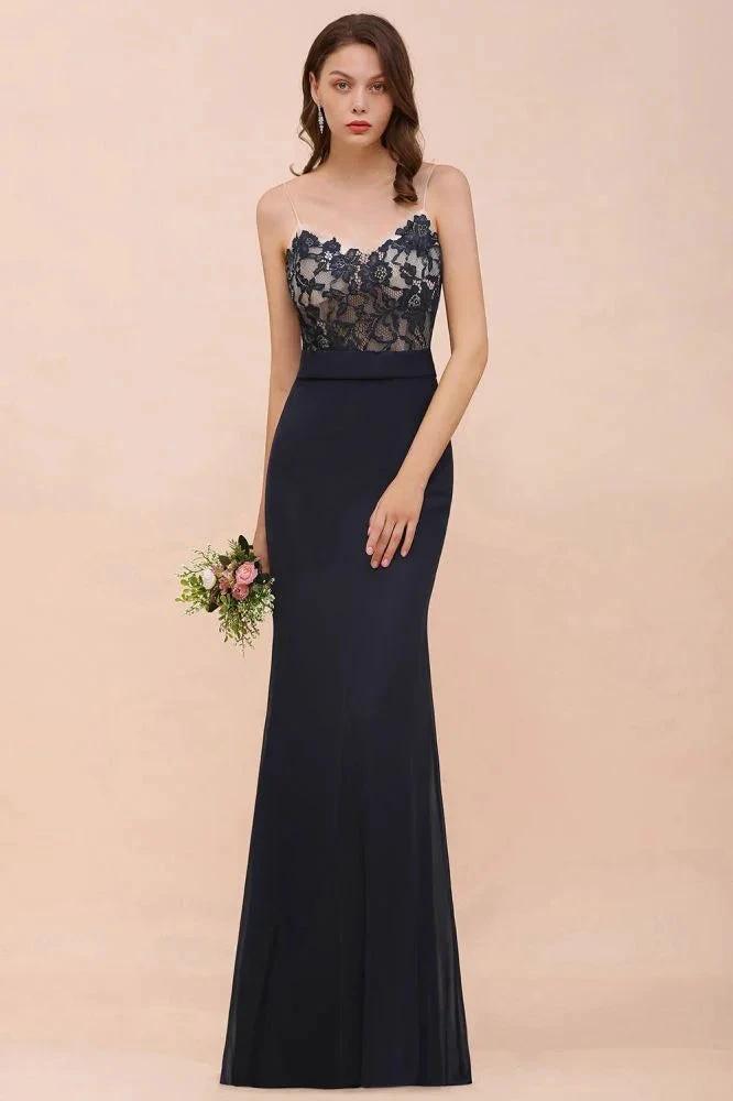Sweetheart Floral Mermaid Bridesmaid Dress Sleeveless Navy Formal Party Dress (ZD13021)