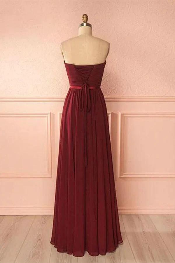 Sweetheart Neck Chiffon Burgundy Long Prom Dress Bridesmaid Dress (ZD13208)