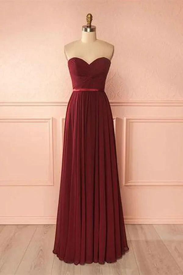 Sweetheart Neck Chiffon Burgundy Long Prom Dress Bridesmaid Dress PG422 by pgmdress