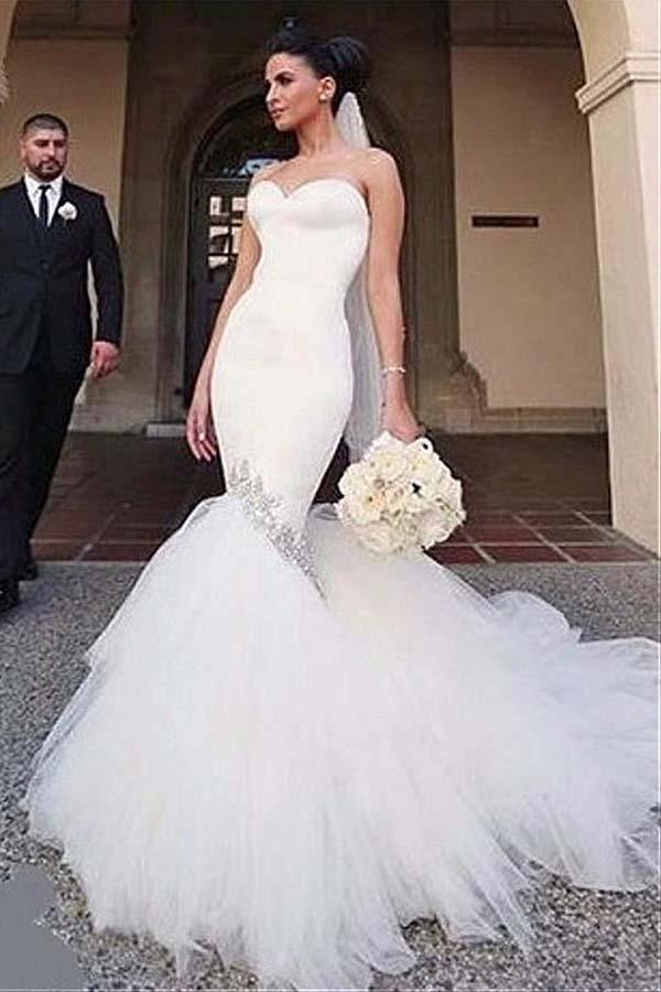 Sweetheart Neckline Memaid Wedding Dresses With Beading (ZD16042) - VelvetHem