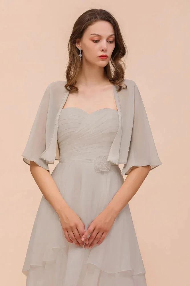 Sweetheart Sleeveless Mini Grey Bridesmaid Dress with Chiffon Wraps (ZD13005)