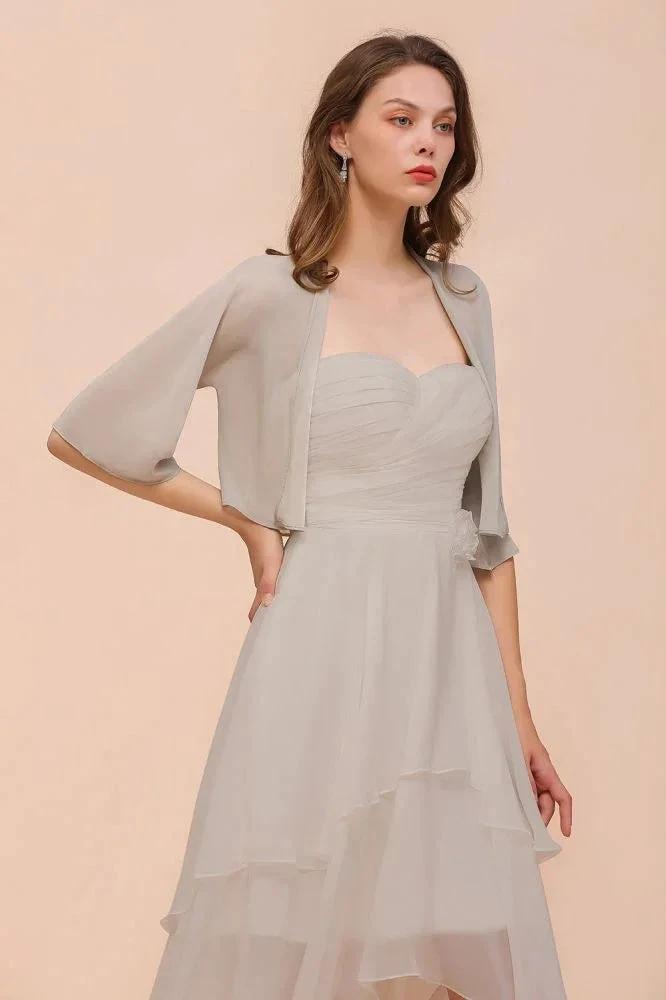 Sweetheart Sleeveless Mini Grey Bridesmaid Dress with Chiffon Wraps (ZD13005)