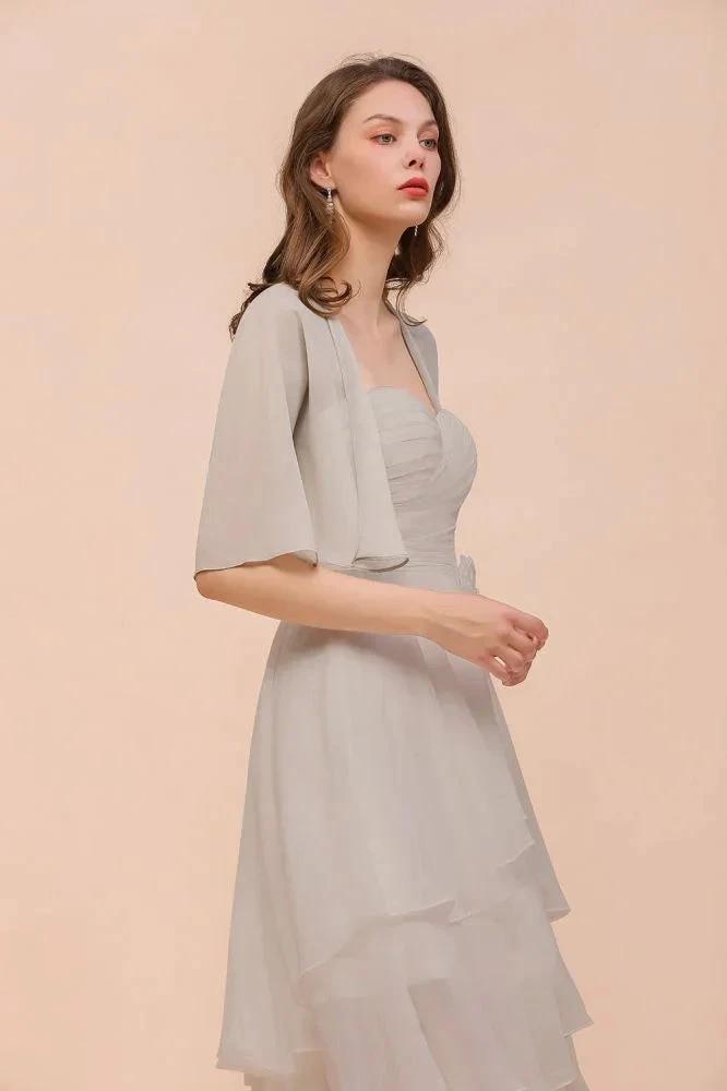 Sweetheart Sleeveless Mini Grey Bridesmaid Dress with Chiffon Wraps (ZD13005)