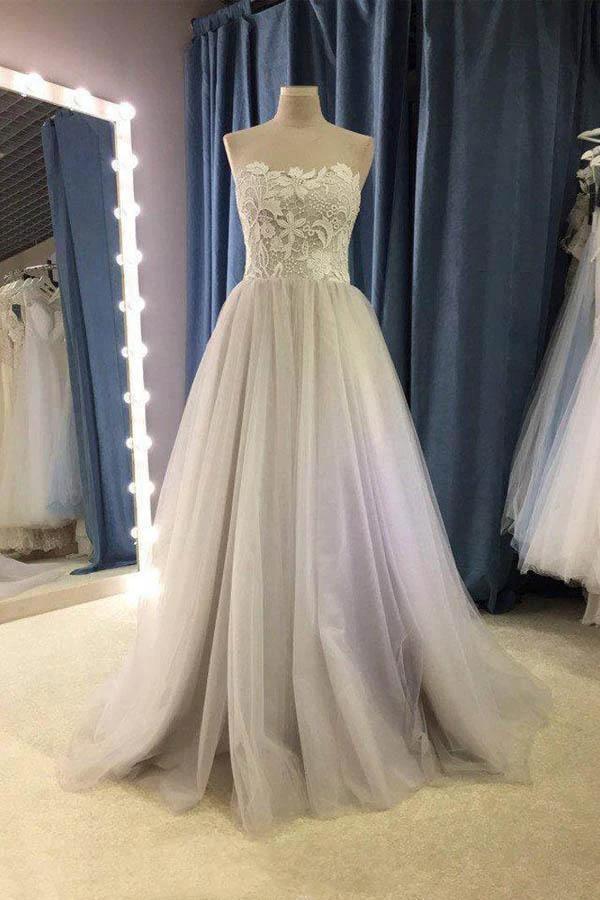 Sweetheart Strapless A Line Bohemian Wedding Dress Modest Tulle Bridal Gown (ZD16012)