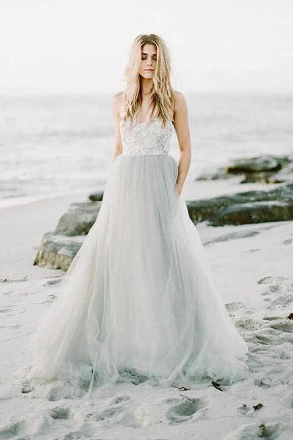 Sweetheart Strapless A Line Bohemian Wedding Dress Modest Tulle Bridal Gown (ZD16012)