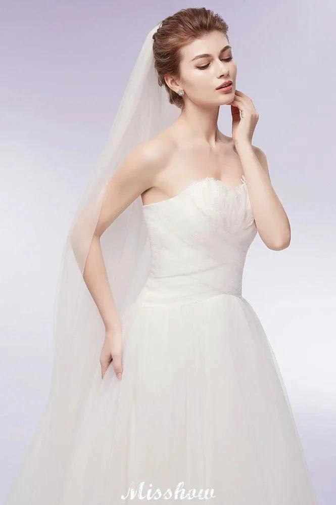 Sweetheart Strapless A-line Feathers Tulle Wedding Dresses (ZD13957)