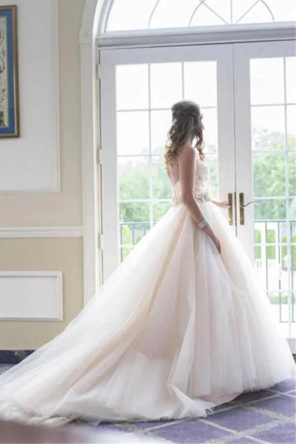 Sweetheart Strapless Flowers Beading Wedding Dress With Court Train (ZD16041)