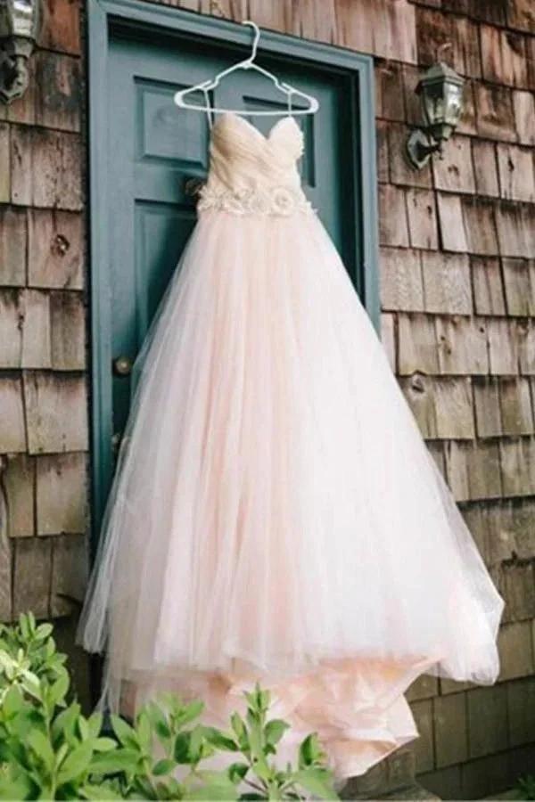Sweetheart Strapless Flowers Beading Wedding Dress With Court Train (ZD16041)