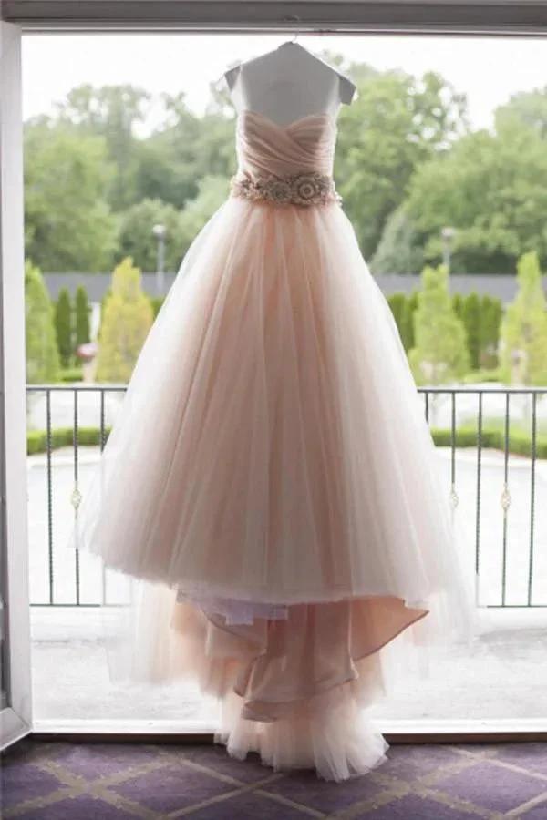 Sweetheart Strapless Flowers Beading Wedding Dress With Court Train (ZD16041) - VelvetHem